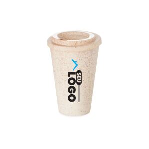 Copo fibra de madeira 400ml personalizado com tampa para brindes ecológicos