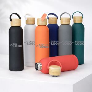 Garrafa térmica 500ml personalizada em inox com gravação a laser e tampa de bambu