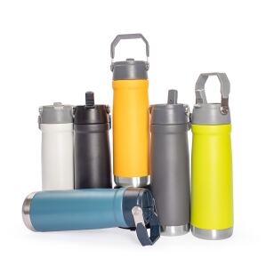 Garrafa térmica personalizada com alça e tampa rosqueável para transporte