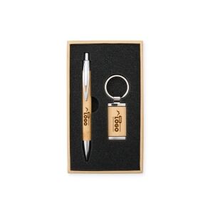 Kit caneta e chaveiro em bambu personalizado a laser