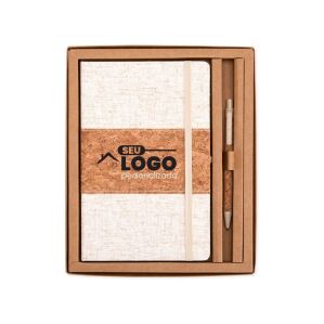 Kit ecológico personalizado com caderneta e caneta sustentável