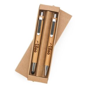 Kit ecológico caneta e lapiseira em bambu personalizado a laser
