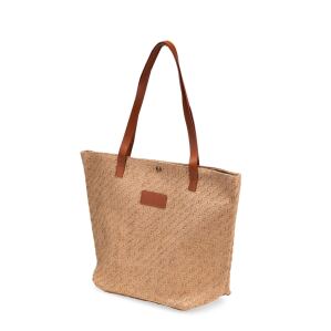 Bolsa promocional de palha com detalhes em couro sintético
