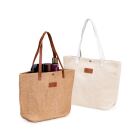 Bolsa promocional de palha com detalhes em couro sintético