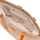 Bolsa promocional de palha com detalhes em couro sintético